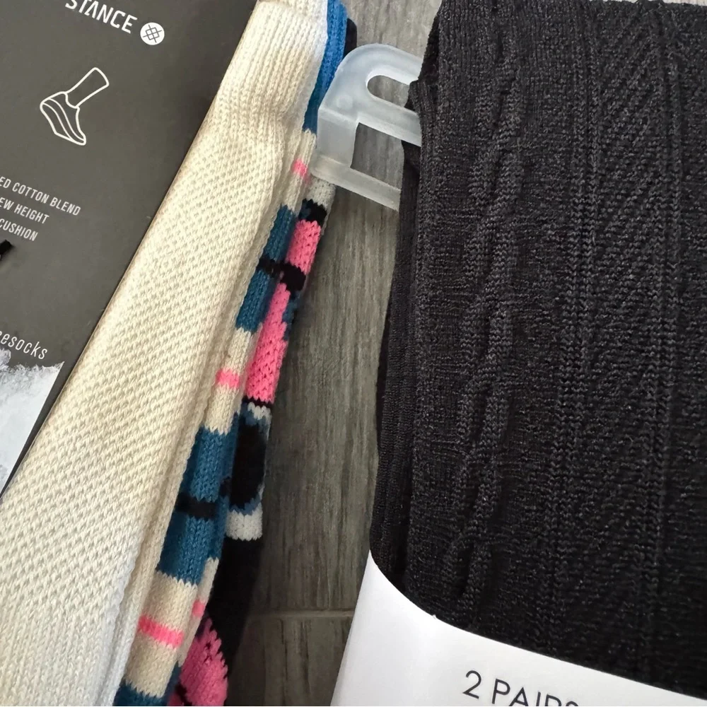 Stance Socks & Capelli Fleece Lined Tights 5 Item Bundle Black Pink Blue Floral